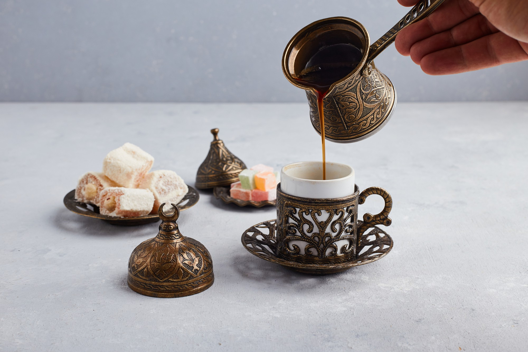 turkish-coffee-in-the-metallic-pot-and-cup